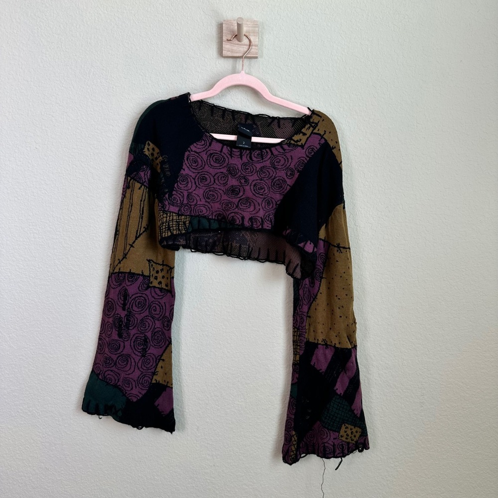 Her Universe Nightmare Before Christmas Sally Patchwork Cropped Sweater Size 2